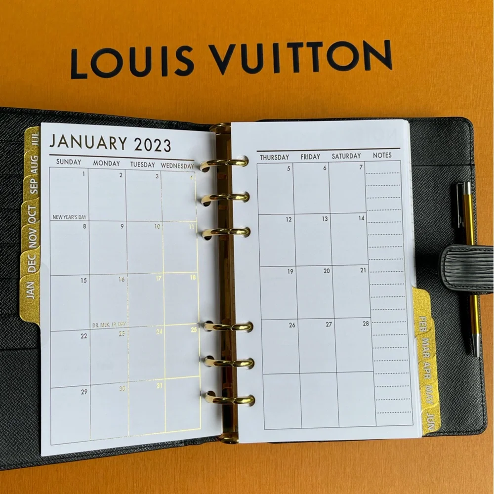 2026 Fits Louis Vuitton Agenda Monthly Tabbed Insert Refill Calendar + Pen +MORE